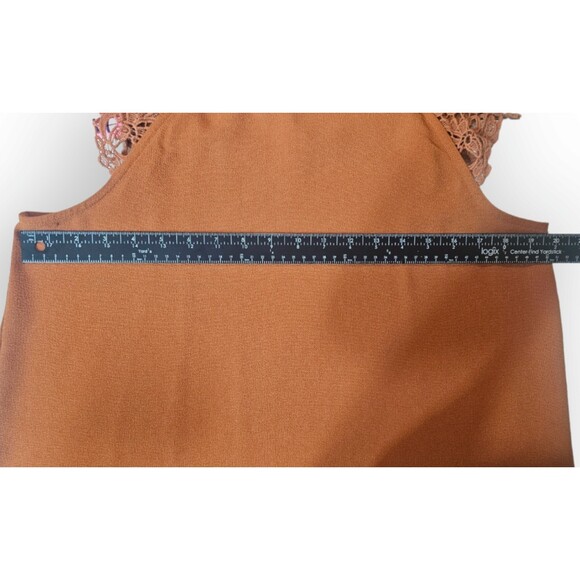 Monteau Blouse Size Large Burnt Orange Lace Sleeves Keyhole Back Pullover - Picture 6 of 9